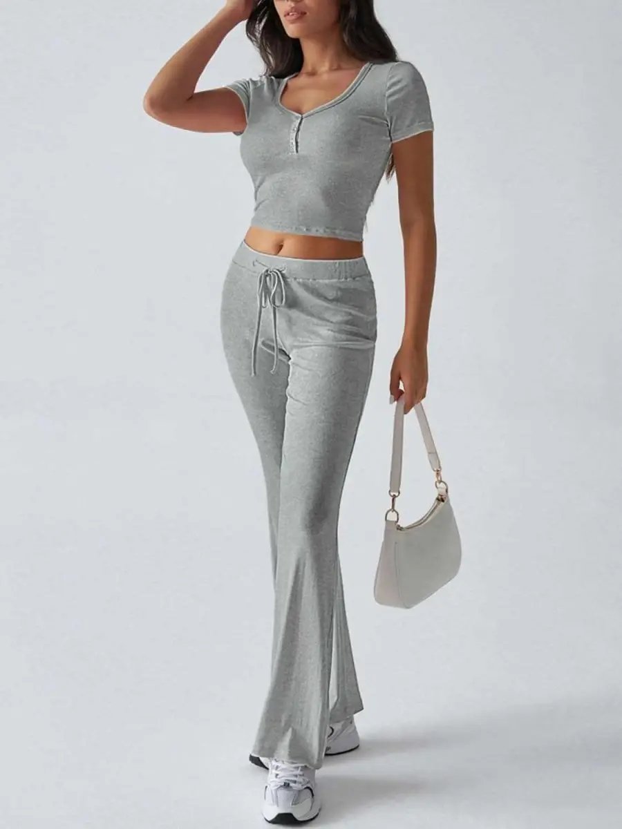 Chic Two-Piece Short Sleeve Top and Drawstring Pants Set - Love Salve